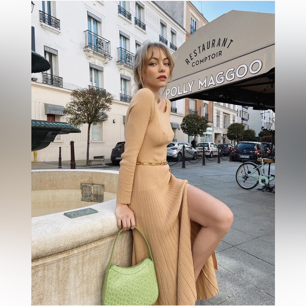 SANDRO LONG KNIT DRESS WITH CHAIN DETAIL